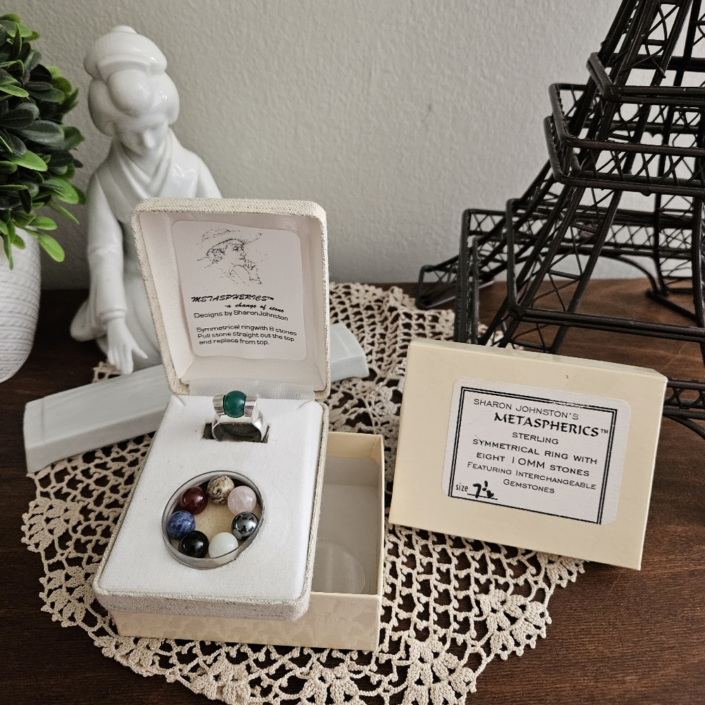 Vintage Sharon Johnston Interchangeable Gemstone Sterling Silver Ring 7-1/2